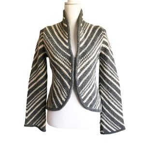 Alice & Olivia Wool Blend Gray Cream Cardigan Chevron Pattern Medium